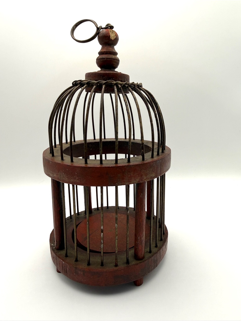 Vintage Mini Birdcage Metal and Wood 7.5"